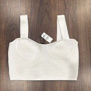 Express White Ribbed Crop Top with Square Neck